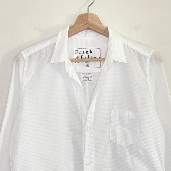 Frank & Eileen Barry Tailored Button Up Shirt Textured Tonal Stripe White Medium - Picture 7 of 16
